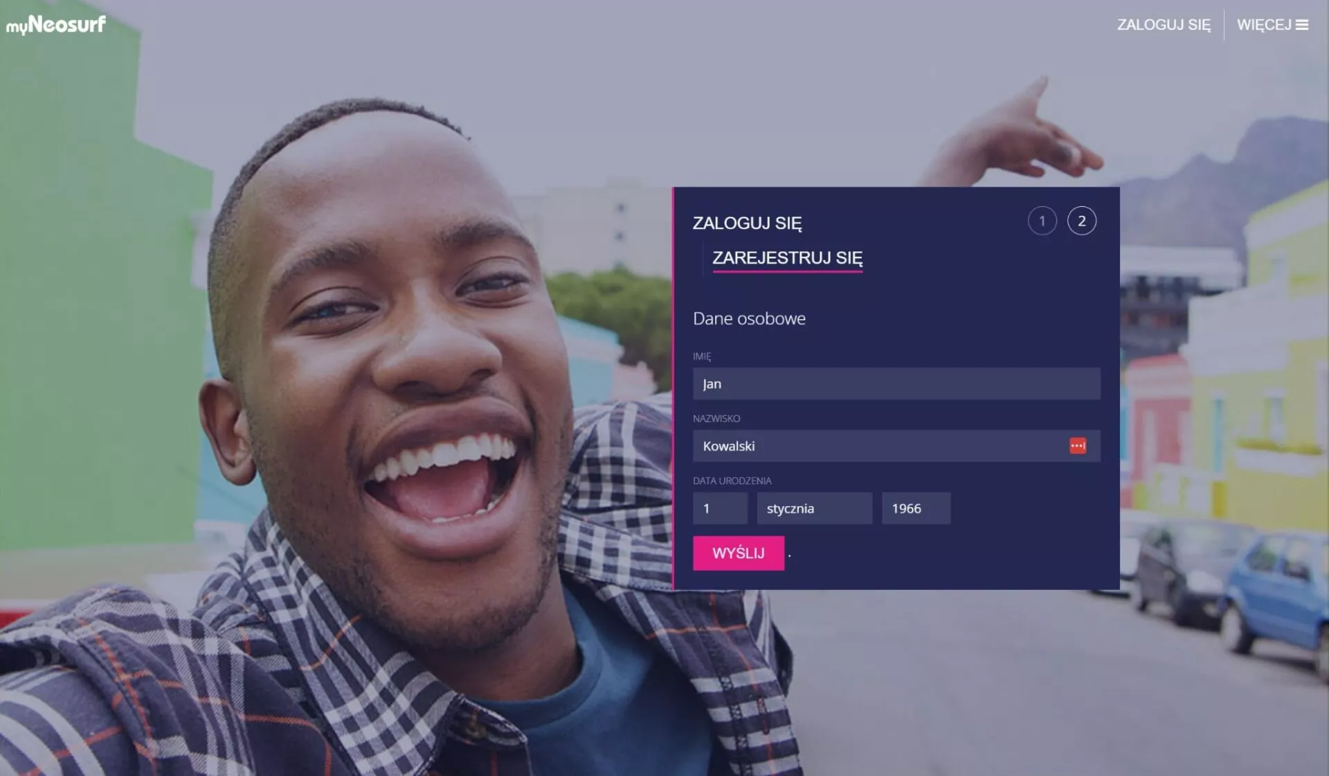 Rejestracja w Neosurf 2