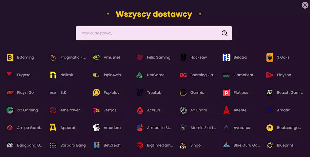 Bizzo Kasyno - Dostawcy