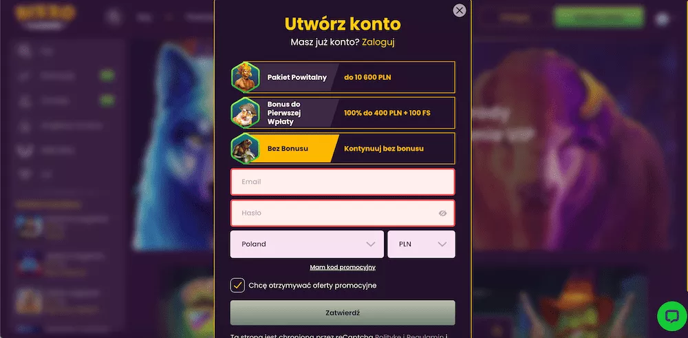 Bizzo Kasyno - Rejestracja2