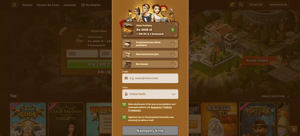 MyEmpire Casino - Rejestracja 2