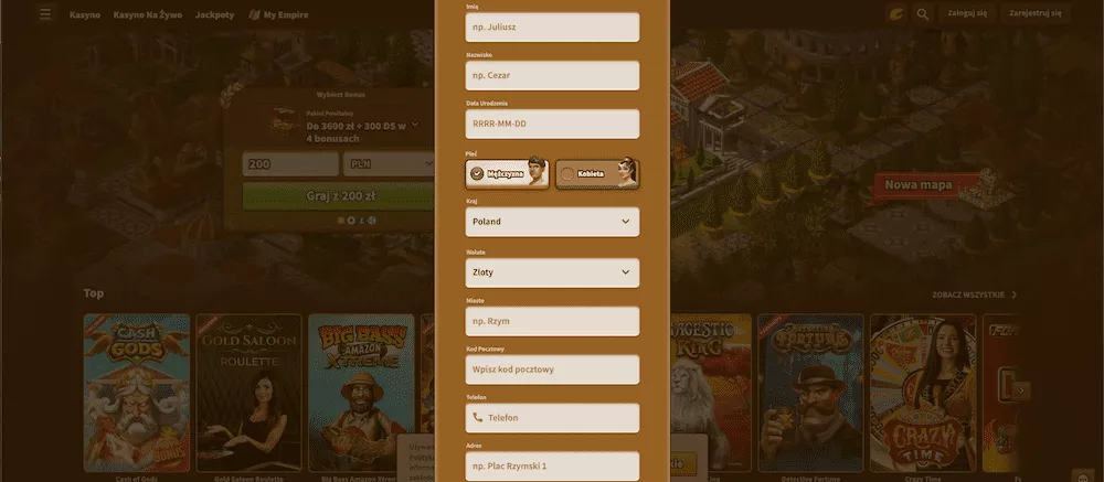 MyEmpire Casino - Rejestracja 3