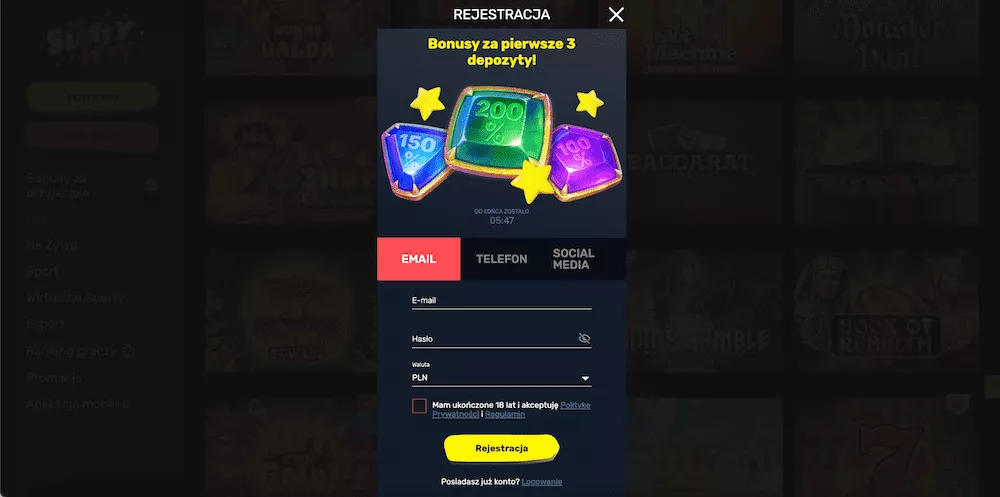 Slottyway Casino - Rejestracja 1