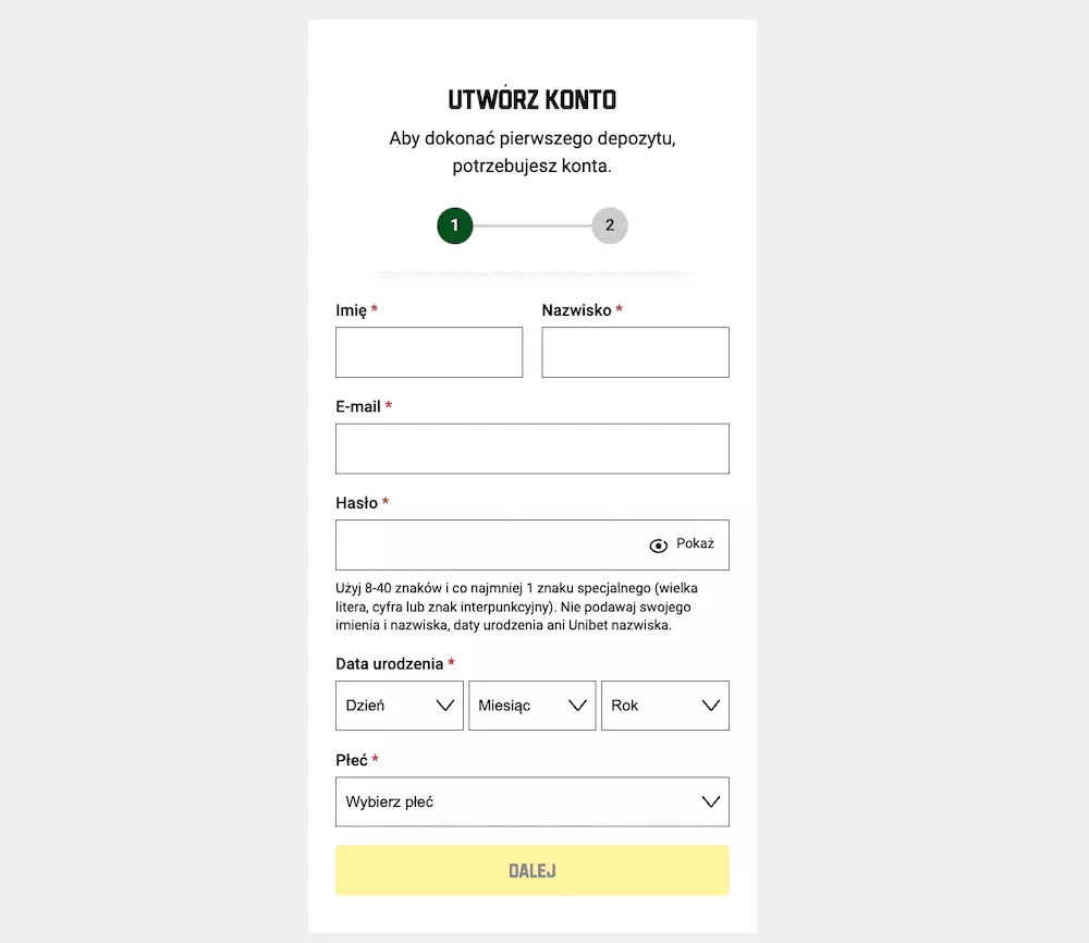 Unibet Casino - Rejestracja 2