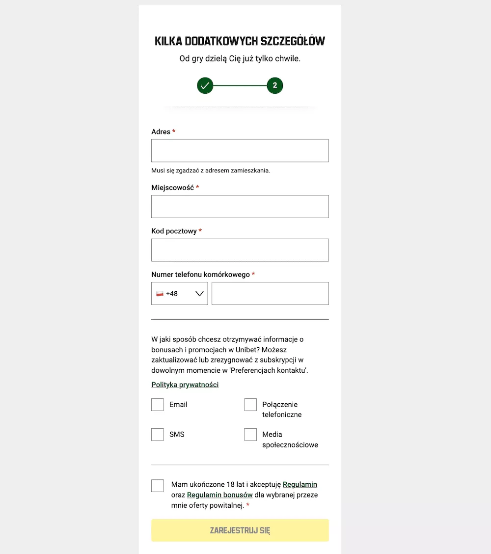 Unibet Casino - Rejestracja 3
